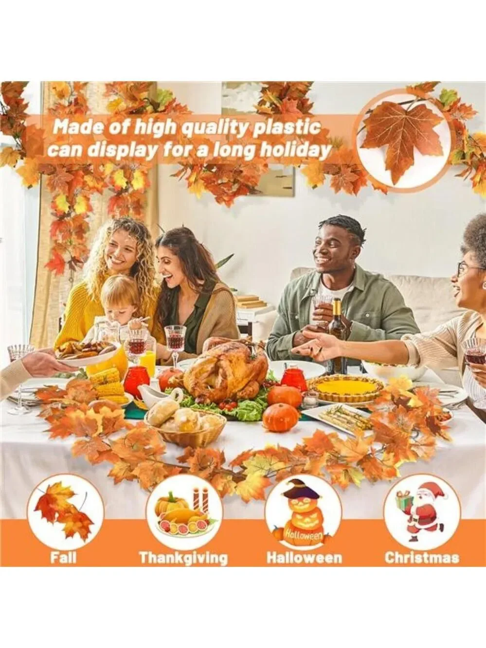 Fall Garland Set of 2 Autumn Leaf Garland 11FT Thanksgiving Decor Indoor Outdoor